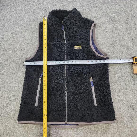LL Bean Mountain Pile Fleece Vest Womens L Large Black Full Zip Sherpa Jacket - Picture 6 of 11